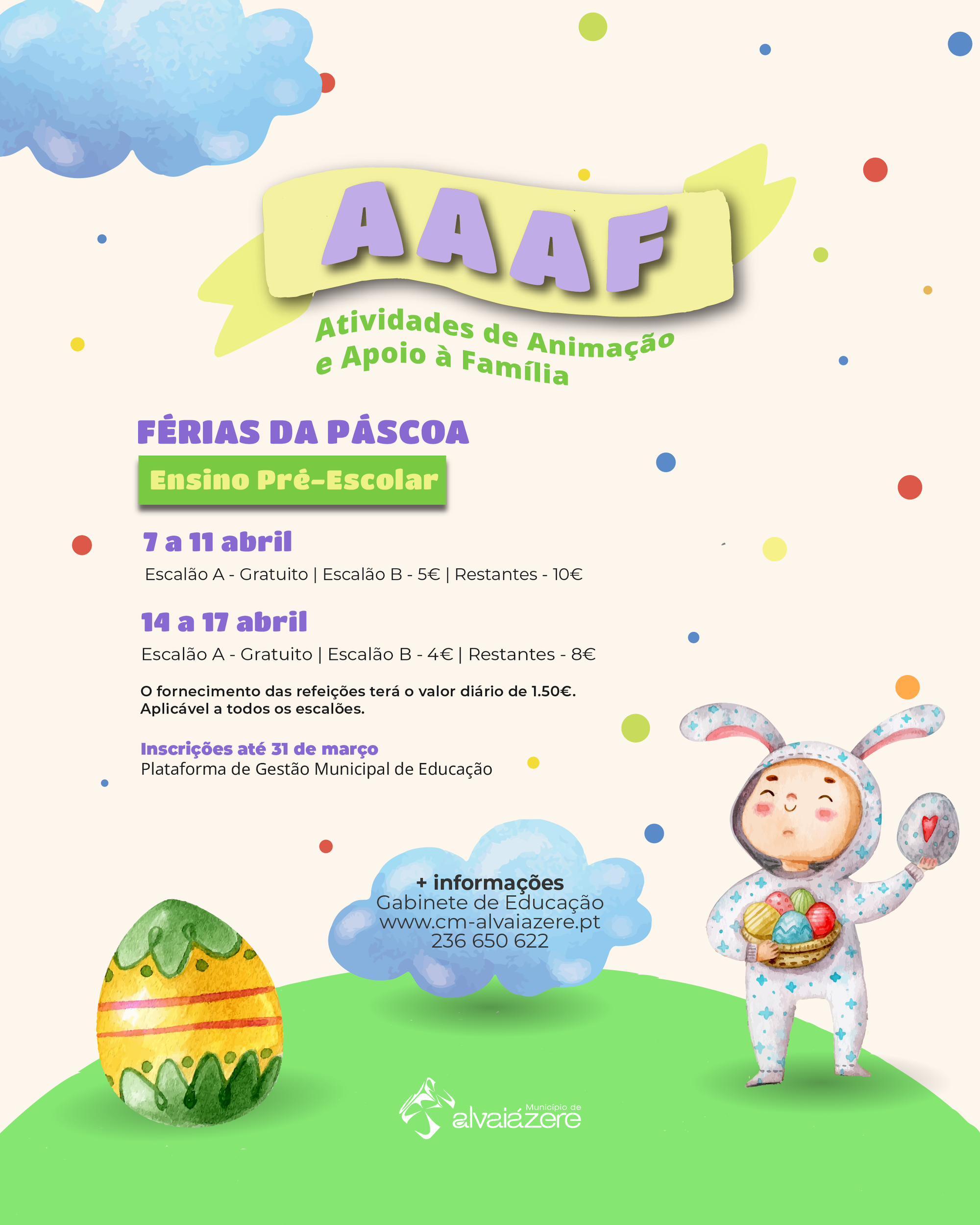 Inscrições Abertas para as Atividades de Animação e Apoio à Família de Férias de Páscoa